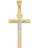 Square Edge Crucifix Pendant in 14k Two-Tone Gold