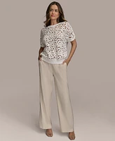 Donna Karan New York Women's Short-Sleeve Crochet Top