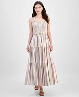 Anne Klein Women's Striped Smocked-Bodice Tiered Dress