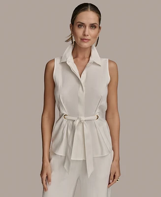 Donna Karan New York Women's Sleeveless Tie-Front Collared Shirt