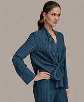 Donna Karan New York Women's Tie-Front Pinstripe Blouse