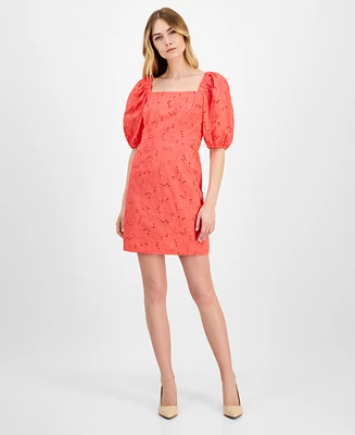 Anne Klein Women's Square-Neck Puff-Sleeve Eyelet Dress