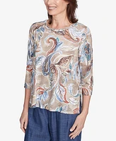 Alfred Dunner Women's Summer Solstice Twisted Crew Neck Paisley Top