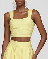 Avec Les Filles Women's Cotton Embroidered Square-Neck Tank Top