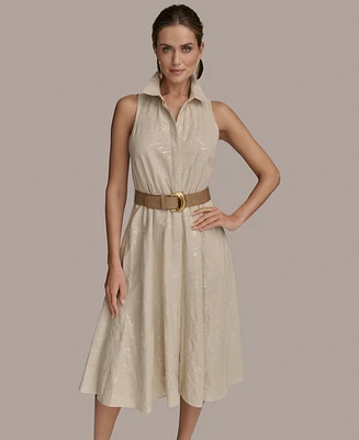 Donna Karan New York Women's Sequin Embellished Linen Belted Shirtdress