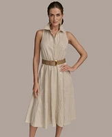 Donna Karan New York Women's Sequin Embellished Linen Belted Shirtdress