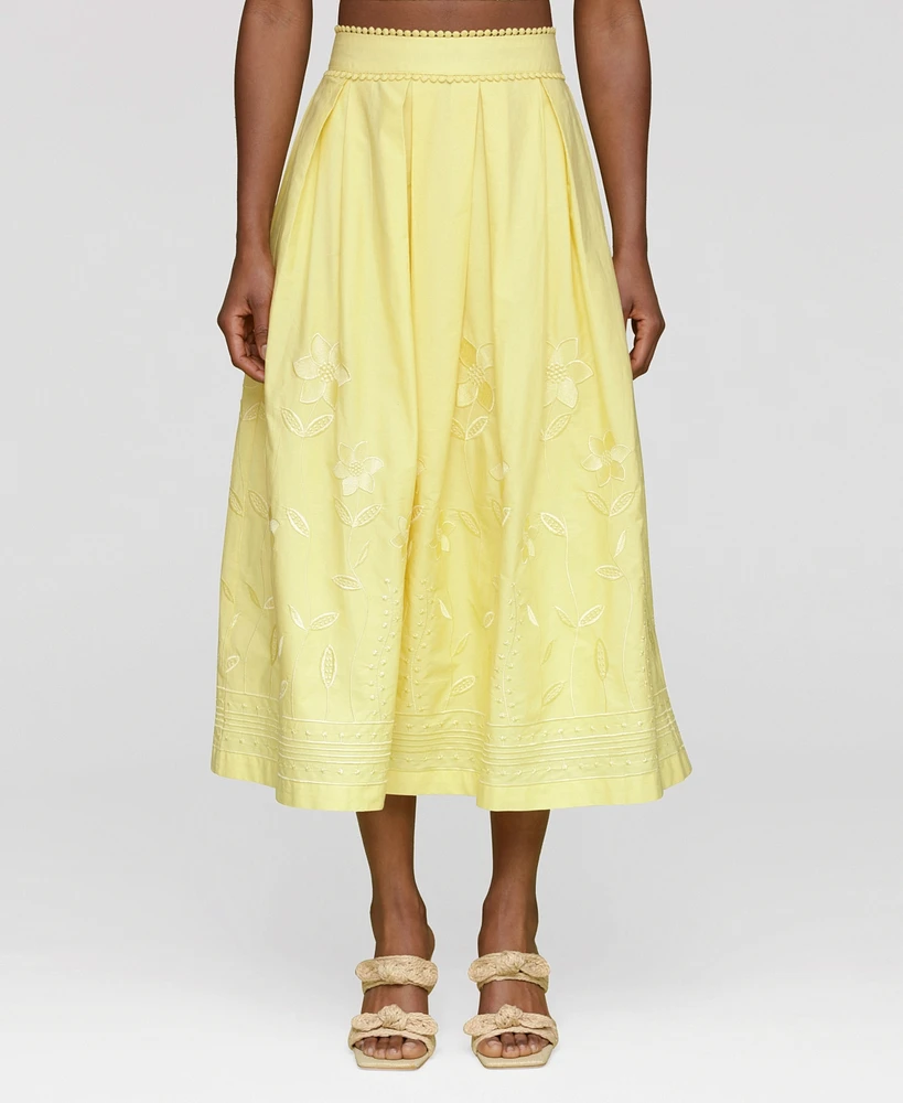 Avec Les Filles Women's Cotton Embroidered Midi Skirt