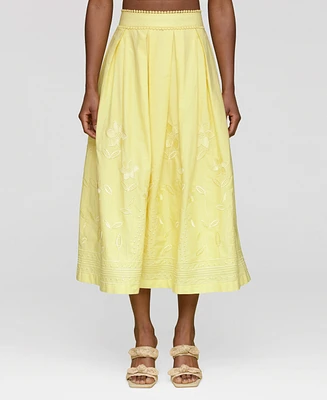 Avec Les Filles Women's Cotton Embroidered Midi Skirt
