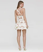 Avec Les Filles Women's Printed Drop-Waist Flounce Romper Dress