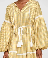 Avec Les Filles Women's Cotton Lemon-Print Split-Neck Prairie Mini Dress