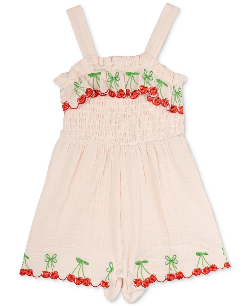 Rare Editions Baby Girls Cotton Cherry Embroidered Romper