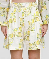 Avec Les Filles Women's Printed Pleat-Front Belted Shorts