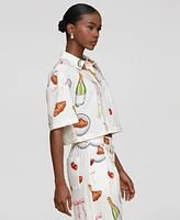 Avec Les Filles Women's Printed Button-Front Camp Shirt