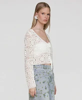 Avec Les Filles Women's Cotton Crochet Tie-Front Cardigan