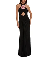 Mac Duggal Women's Jersey Crossover Halter Neck Gown With 3D Flower