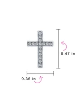 Bling Jewelry Traditional Religious Cz Stud Earrings, Micro Pave Cross, Sterling Silver Cubic Zirconia