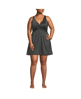 Lands' End Plus Slender Suit Shine Wrap Swim Dress Swimsuit