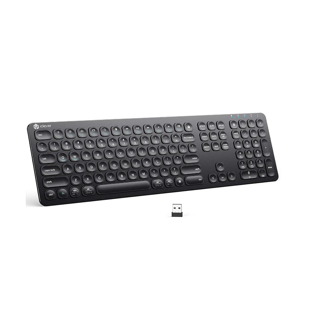 GKA38B Rechargeable Wireless Keyboard, 2.4G Full Size, Black