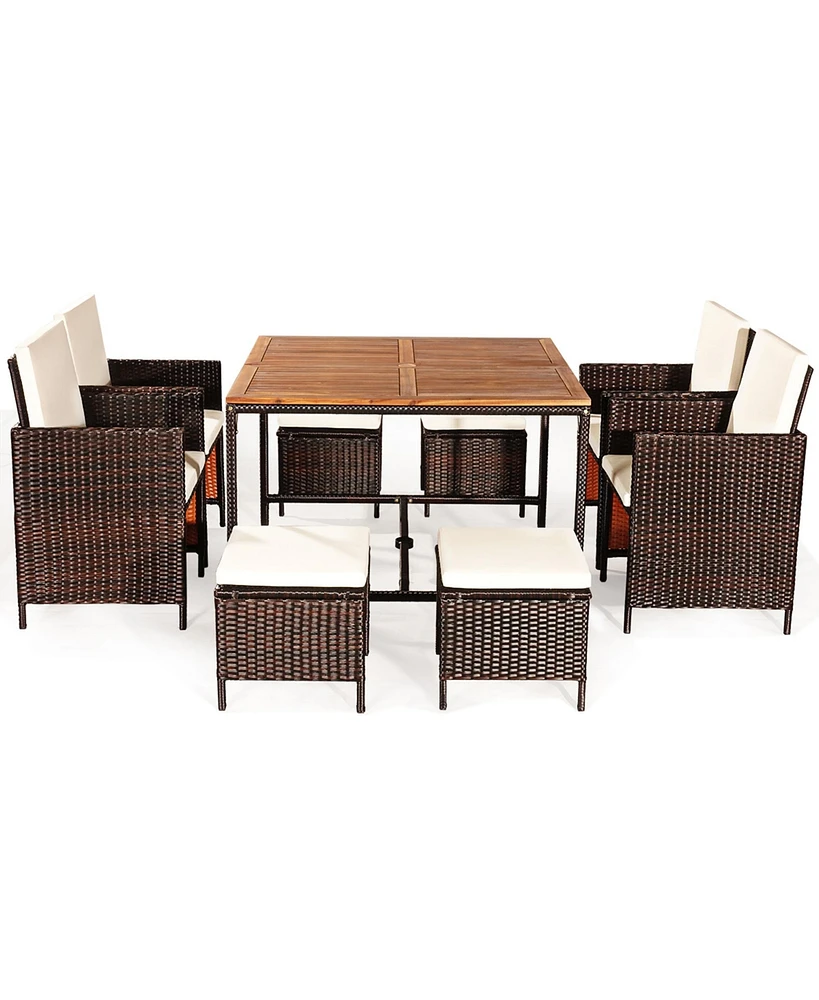 Gymax 9PCS Rattan Wicker Dining Set Patio Outdoor Furniture Set w/ Cushion