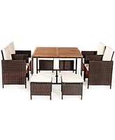 Gymax 9PCS Rattan Wicker Dining Set Patio Outdoor Furniture Set w/ Cushion