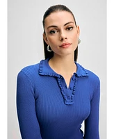 Isaac Mizrahi Women's Ruffle Collar Sweater Henley Dress
