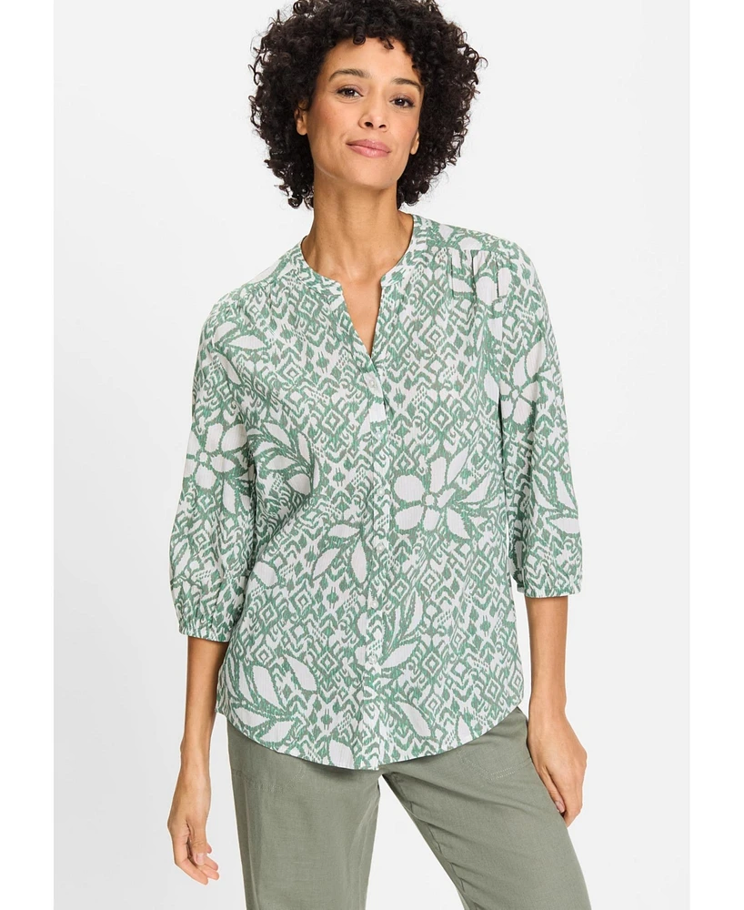Olsen Women's Ikat Print Tunic Shirt
