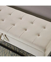 Upholstered Storage Bench with Metal Base Tufted Velvet Ottoman for Bedroom Living Room or Entryway Ideal Small Spaces Assembly Required-The Pop H