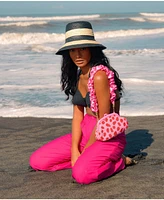 Nona Striped Bucket Palm Straw Hat Black and Natural