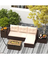 Gymax 4 Pcs Outdoor Furniture Set w/ 32'' Fire Pit Table & Propane Tank Cover