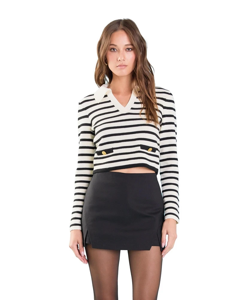 endless rose Women's Striped Knit collared Sweater