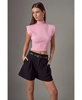 endless rose Women's Mock Neck Padded Knit Top