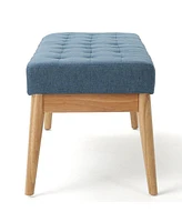 Mid Century Modern Upholstered Bench with Button Tufting and Birch Wood Legs for Dining Room, Hallway, or Office-The Pop Home