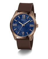 Guess Men's Analog Brown Silicone Strap Watch, 44mm