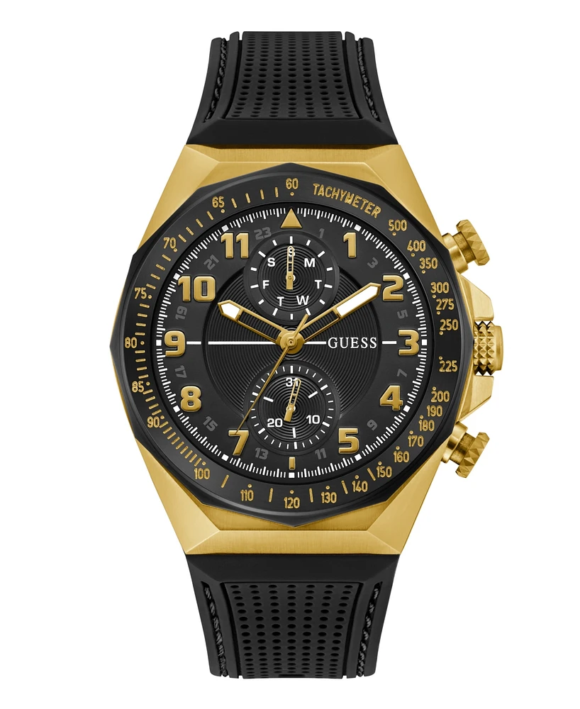 Guess Men's Multi-Function Black Silicone Strap Watch, 46mm