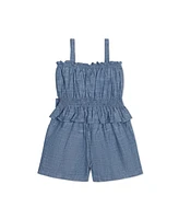 Hope & Henry Toddler Girls Sleeveless Smocked Waist Chambray Romper