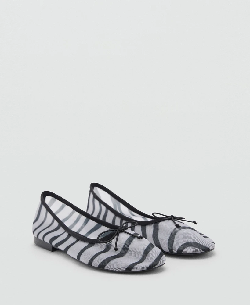 Mango Women's Animal Print Mesh Ballerina Flats