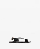 Mango Women's Cross Strap Leather Sandals