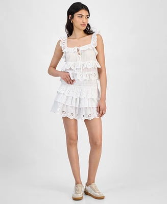 And Now This Women's Eyelet Cotton Tiered Mini Skirt, Exclusively at Macy's