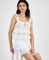 Now This Womens Cotton Eyelet Ruffled Tank Top Tiered Mini Skirt