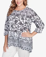 Ruby Rd. Plus Size Floral Ombre Border Sublimation Knit Top