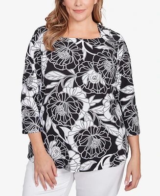 Ruby Rd. Plus Bold Poppies Envelope Neck Top