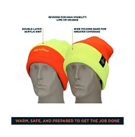 RefrigiWear Men's HiVis Reversible Knit Cap - High Visibility Safety Beanie with Dual-Side Warmth