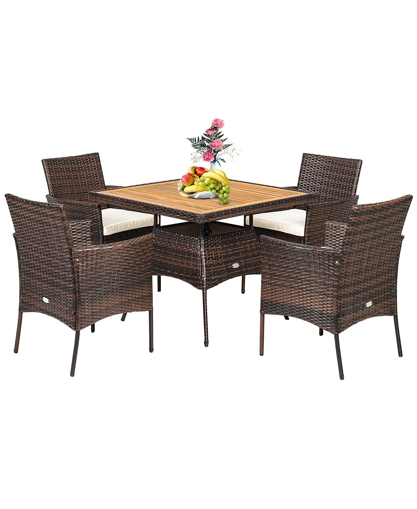 Gymax 5PCS Patio Dining Table & Chair Set Outdoor Furniture Set w/ 4 Seat Cushions