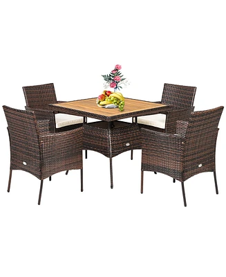 Gymax 5PCS Patio Dining Table & Chair Set Outdoor Furniture Set w/ 4 Seat Cushions