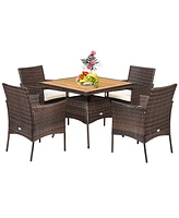 Gymax 5PCS Patio Dining Table & Chair Set Outdoor Furniture Set w/ 4 Seat Cushions
