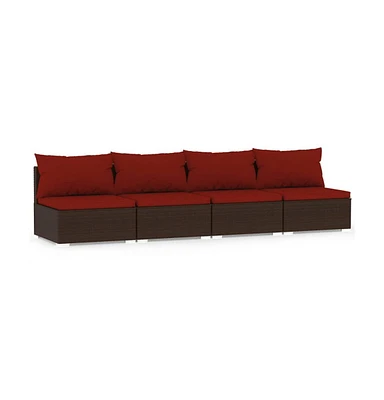 4 Seater Sofa with Cushions Brown Poly Rattan