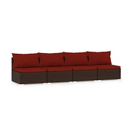 4 Seater Sofa with Cushions Brown Poly Rattan