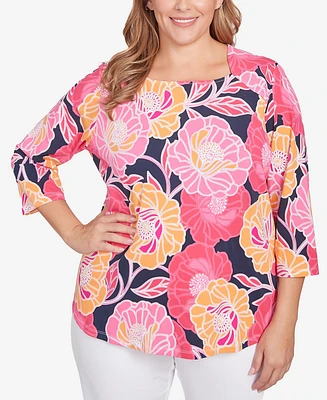 Ruby Rd. Plus Size Bold Poppies Envelope Neck Top