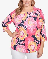 Ruby Rd. Plus Size Bold Poppies Envelope Neck Top