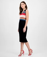 T Tahari Women's Ribbed Striped Bodycon Dress